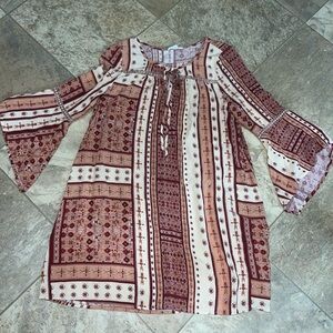 Eesome Boho Mini Dress in Red and Cream